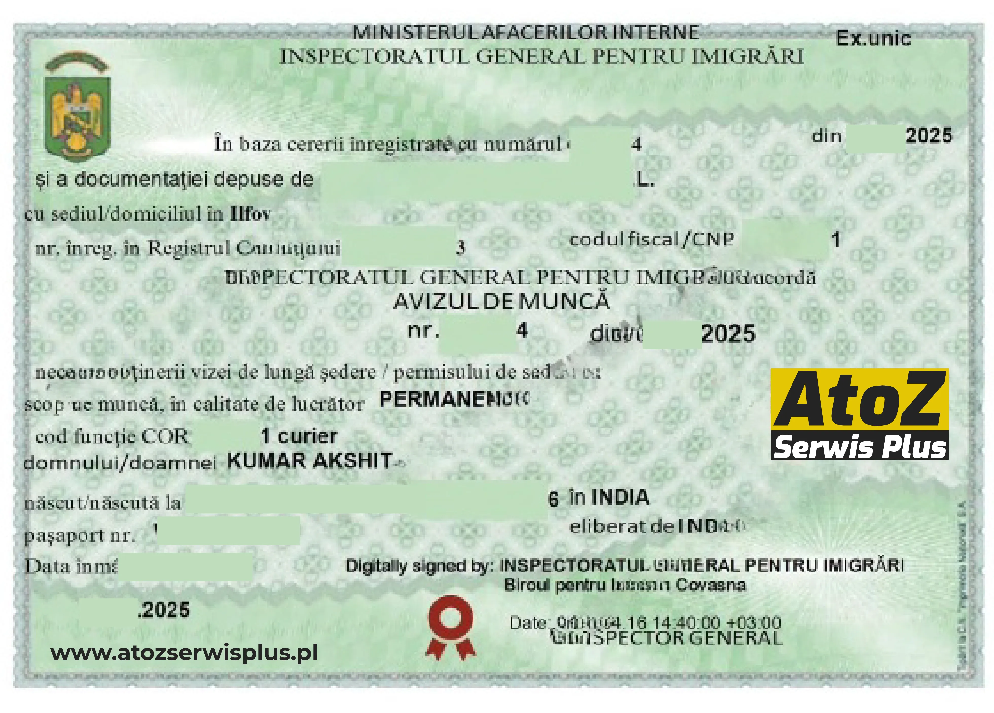 Romania work permit visa success